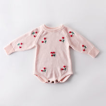 Load image into Gallery viewer, 2019 New Winter Baby Clothes Autumn Cherry Long-sleeved Knit Wool Jumpsuit Romper Polka Dot Covered Button Roupa Infantil Outfit