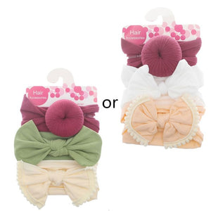3pcs/Set New Solid Nylon Headband Bow Headbands For Cute Kids Girls Hair Girls Turban Hairband Children Soft Cotton Headband
