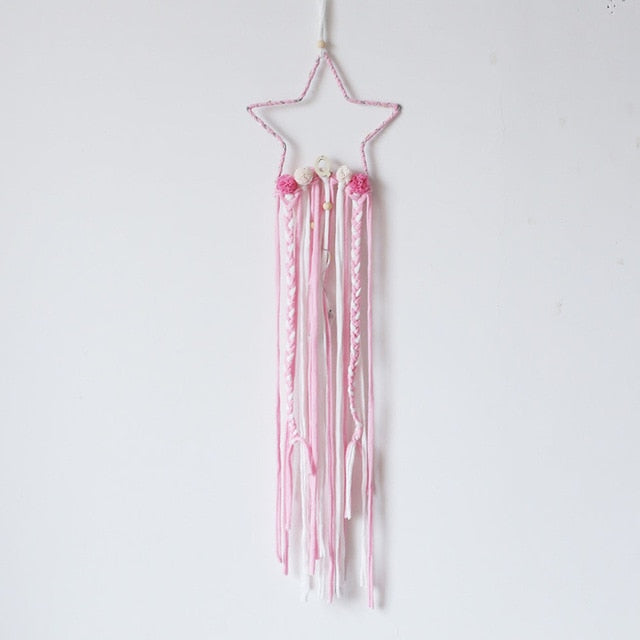 5 Star Shape Beads Tassels With LED Lamp Dreamcatcher Nordic Kids Gilrls Room Decoration Nursery Wall Hanging Ornaments Props