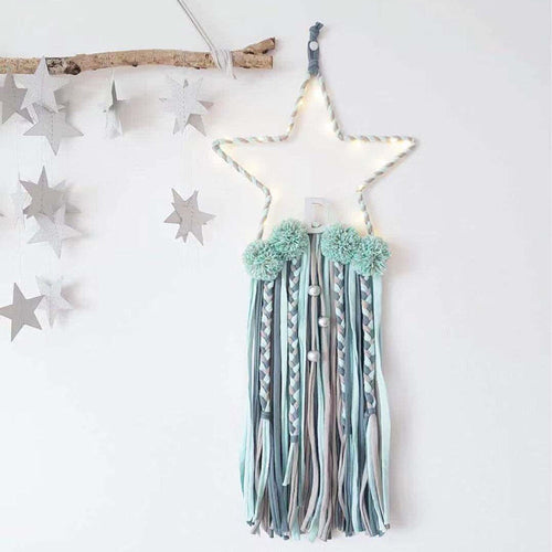 5 Star Shape Beads Tassels With LED Lamp Dreamcatcher Nordic Kids Gilrls Room Decoration Nursery Wall Hanging Ornaments Props