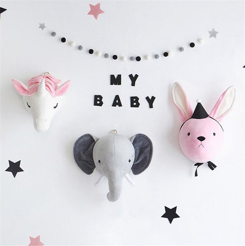 Animal Head Elephant Deer Fox Swan Lion Tiger Head For Baby Room Decor Baby Kids Bedroom Hangings Wall Decor Gifts