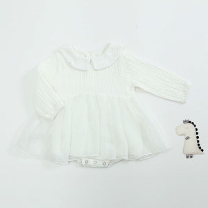 Autumn Baby Girls Clothes Long Sleeved Cotton Covered Button Princess Romper Dress Ivory Baptism Baby Toddler Clothing Hat Set