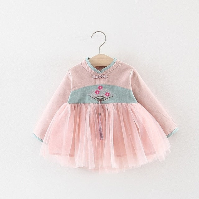 Autumn Girl Dress Chinese Style Kids Dresses for Girls Cotton Long Sleeve Princess Dress Fashion Girls Clothing