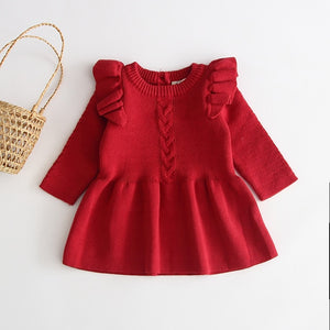 Baby Girl Autumn Winter Knit Dress New Fashion Baby Toddlers Children Kids Ruffled Long Sleeve Warm Sweater Dress Roupa Infant