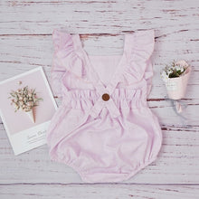 Load image into Gallery viewer, Baby Girl Romper Clothes Linen Summer Fashion Children&#39;s Kids Solid Color Clothing Light Pink Jumpsuit Cotton Puff Sleeve Roupas