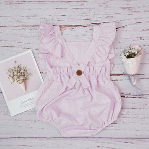 Baby Girl Romper Clothes Linen Summer Fashion Children's Kids Solid Color Clothing Light Pink Jumpsuit Cotton Puff Sleeve Roupas