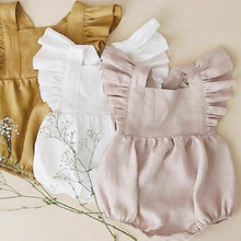 Load image into Gallery viewer, Baby Girl Romper Clothes Linen Summer Fashion Children&#39;s Kids Solid Color Clothing Light Pink Jumpsuit Cotton Puff Sleeve Roupas