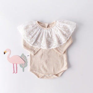 Baby Girls Cotton Rompers Jumpsuit 2019 Autumn Big Lace Collar Clothes Outfit For Newborn Cotton Long-sleeved One-piece Romper