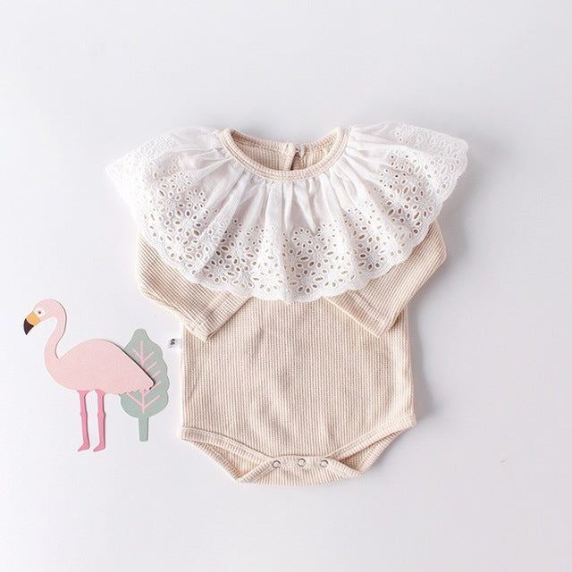 Baby Girls Cotton Rompers Jumpsuit 2019 Autumn Big Lace Collar Clothes Outfit For Newborn Cotton Long-sleeved One-piece Romper