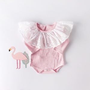 Baby Girls Cotton Rompers Jumpsuit 2019 Autumn Big Lace Collar Clothes Outfit For Newborn Cotton Long-sleeved One-piece Romper