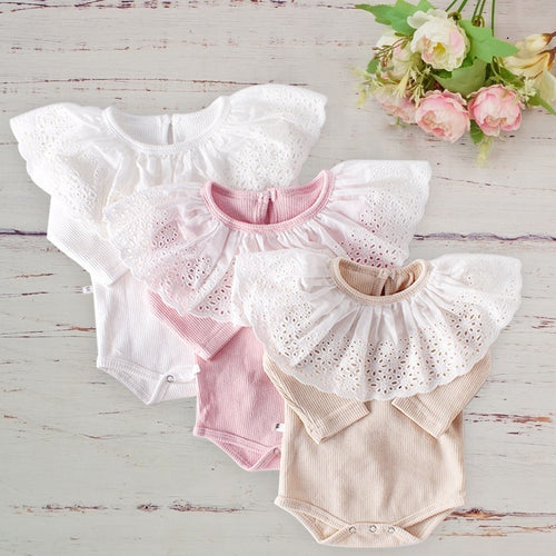 Baby Girls Cotton Rompers Jumpsuit 2019 Autumn Big Lace Collar Clothes Outfit For Newborn Cotton Long-sleeved One-piece Romper