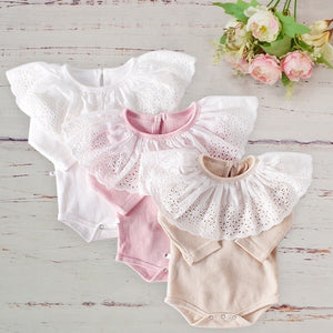Baby Girls Cotton Rompers Jumpsuit 2019 Autumn Big Lace Collar Clothes Outfit For Newborn Cotton Long-sleeved One-piece Romper
