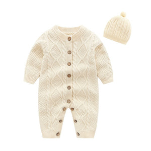 Baby Rompers Long Sleeve Newborn Boys Jumpsuits Outfits Autumn White Cable Knit Infant Girls Overalls Winter Warm Children Wear
