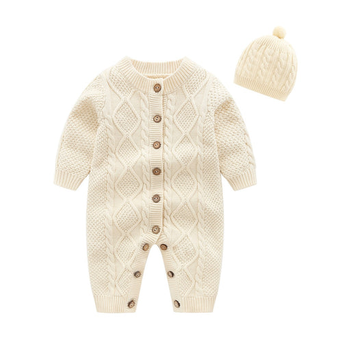 Baby Rompers Long Sleeve Newborn Boys Jumpsuits Outfits Autumn White Cable Knit Infant Girls Overalls Winter Warm Children Wear