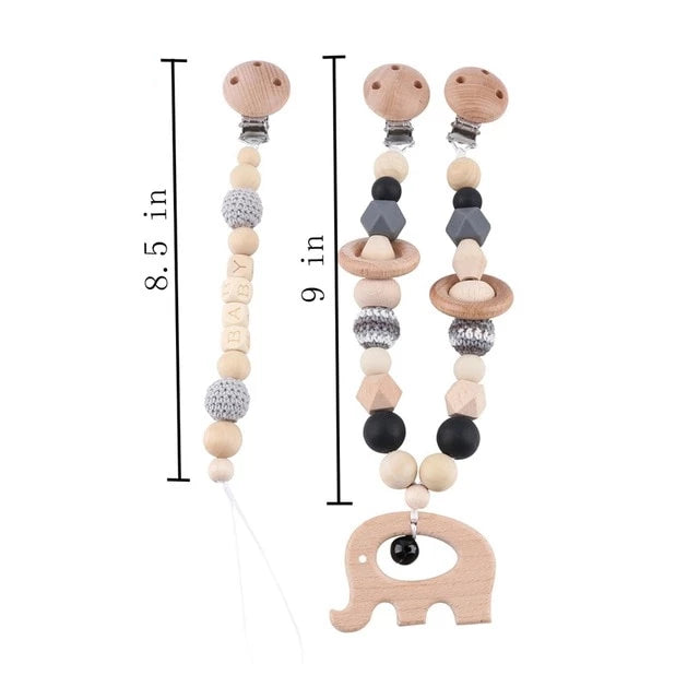 Baby Toy Wooden Pram Clip Pram Pushchair Personalize Dummy Clip Pacifier Chain Chewable Bracelet Silicone Baby Wooden Teether