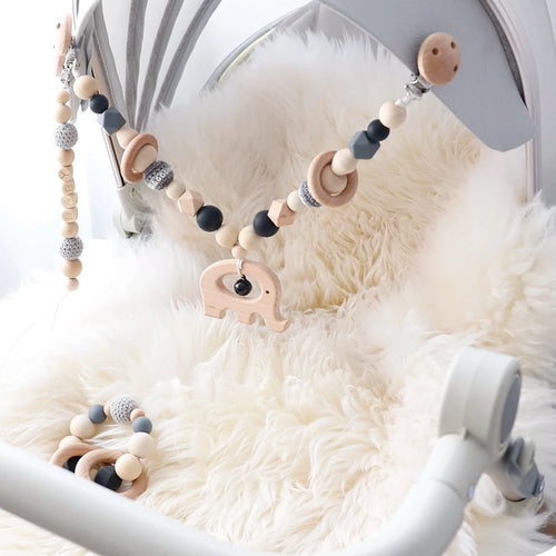 Baby Toy Wooden Pram Clip Pram Pushchair Personalize Dummy Clip Pacifier Chain Chewable Bracelet Silicone Baby Wooden Teether