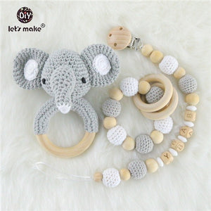 Baby Toys 1set Crochet Amigurumi Elephant Owl Rattle Bell Custom Newborn Pacifier Clip Montessori Toy Educational Baby Rattle