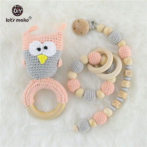Baby Toys 1set Crochet Amigurumi Elephant Owl Rattle Bell Custom Newborn Pacifier Clip Montessori Toy Educational Baby Rattle