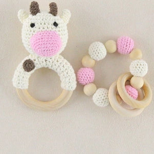 Baby Toys 1set Crochet Amigurumi Elephant Owl Rattle Bell Custom Newborn Pacifier Clip Montessori Toy Educational Baby Rattle