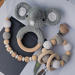 Baby Toys 1set Crochet Amigurumi Elephant Owl Rattle Bell Custom Newborn Pacifier Clip Montessori Toy Educational Baby Rattle