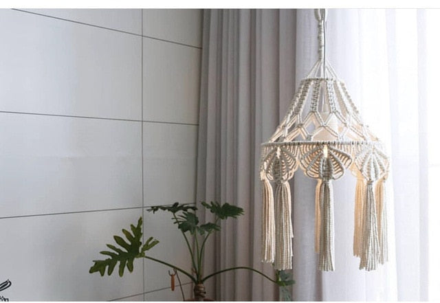 Bohemian Macrame Wall Hanging Ins Style Hand-woven Tapestry Girl Heart Bedroom Living Room Nordic Chandelier Cover Decoration