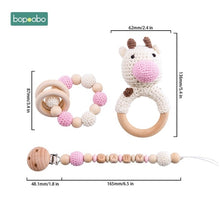 Load image into Gallery viewer, Bopoobo Baby Teether Pram Crib Activity Silicone Beads Personal Dummy Clip Chain Pacifier Rattle Soother Holder Wooden Teether