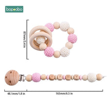Load image into Gallery viewer, Bopoobo Baby Teether Pram Crib Activity Silicone Beads Personal Dummy Clip Chain Pacifier Rattle Soother Holder Wooden Teether