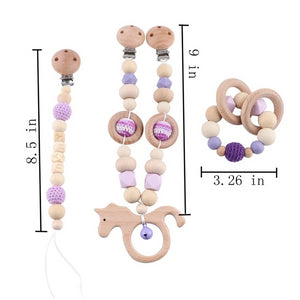 Bopoobo Baby Teether Pram Crib Activity Silicone Beads Personal Dummy Clip Chain Pacifier Rattle Soother Holder Wooden Teether