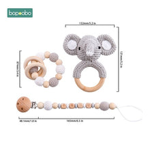 Load image into Gallery viewer, Bopoobo Baby Teether Pram Crib Activity Silicone Beads Personal Dummy Clip Chain Pacifier Rattle Soother Holder Wooden Teether