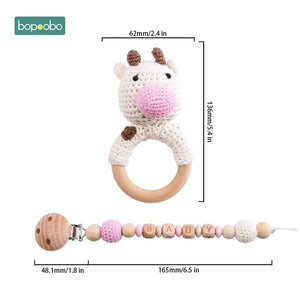 Bopoobo Baby Teether Pram Crib Activity Silicone Beads Personal Dummy Clip Chain Pacifier Rattle Soother Holder Wooden Teether