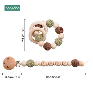 Bopoobo Baby Teether Pram Crib Activity Silicone Beads Personal Dummy Clip Chain Pacifier Rattle Soother Holder Wooden Teether