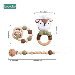 Bopoobo Baby Teether Pram Crib Activity Silicone Beads Personal Dummy Clip Chain Pacifier Rattle Soother Holder Wooden Teether