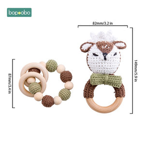 Bopoobo Baby Teether Pram Crib Activity Silicone Beads Personal Dummy Clip Chain Pacifier Rattle Soother Holder Wooden Teether