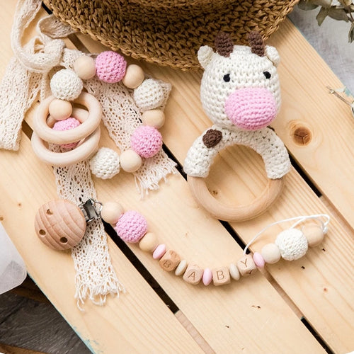Bopoobo Baby Teether Pram Crib Activity Silicone Beads Personal Dummy Clip Chain Pacifier Rattle Soother Holder Wooden Teether