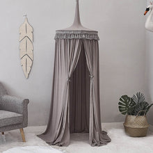Load image into Gallery viewer, Children Crib Baby Bed Tassels Canopy, Round Dome Hanging Valance Kids Play Tent Mosquito Net Curtain Room Decor White Grey Pink