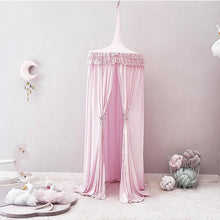 Load image into Gallery viewer, Children Crib Baby Bed Tassels Canopy, Round Dome Hanging Valance Kids Play Tent Mosquito Net Curtain Room Decor White Grey Pink