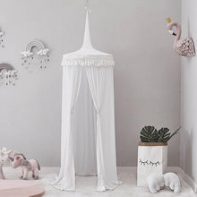 Load image into Gallery viewer, Children Crib Baby Bed Tassels Canopy, Round Dome Hanging Valance Kids Play Tent Mosquito Net Curtain Room Decor White Grey Pink