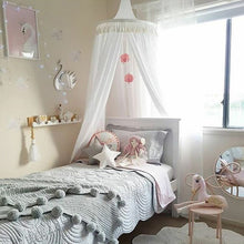 Load image into Gallery viewer, Children Crib Baby Bed Tassels Canopy, Round Dome Hanging Valance Kids Play Tent Mosquito Net Curtain Room Decor White Grey Pink