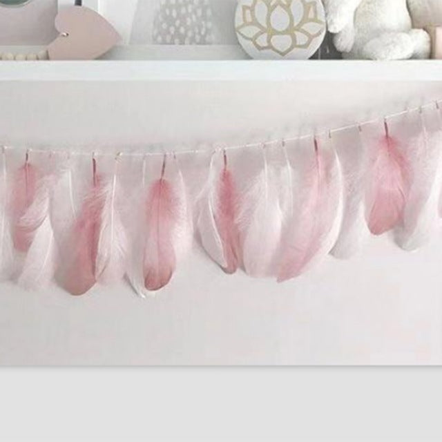 Children Room Rose Gold White Feather Buntings With Gold Glitter Powders Garlands Banner Wedding Decoration Girls Room Ornaments