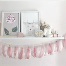 Load image into Gallery viewer, Children Room Rose Gold White Feather Buntings With Gold Glitter Powders Garlands Banner Wedding Decoration Girls Room Ornaments