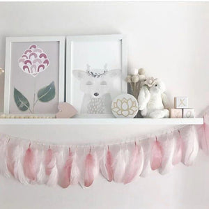 Children Room Rose Gold White Feather Buntings With Gold Glitter Powders Garlands Banner Wedding Decoration Girls Room Ornaments