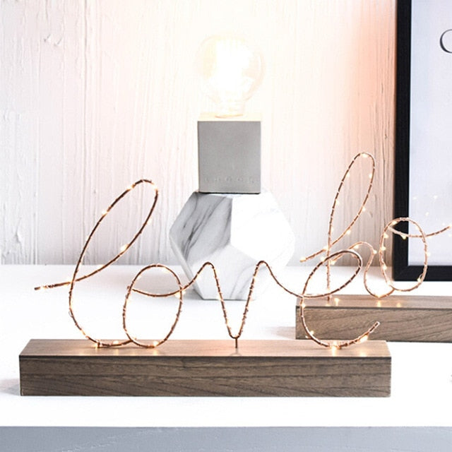 Creative Home Decorative Figurines Ornaments LED Lamp Light LOVE Letters Living Room Bedroom Layout Decoration Birthday Gift