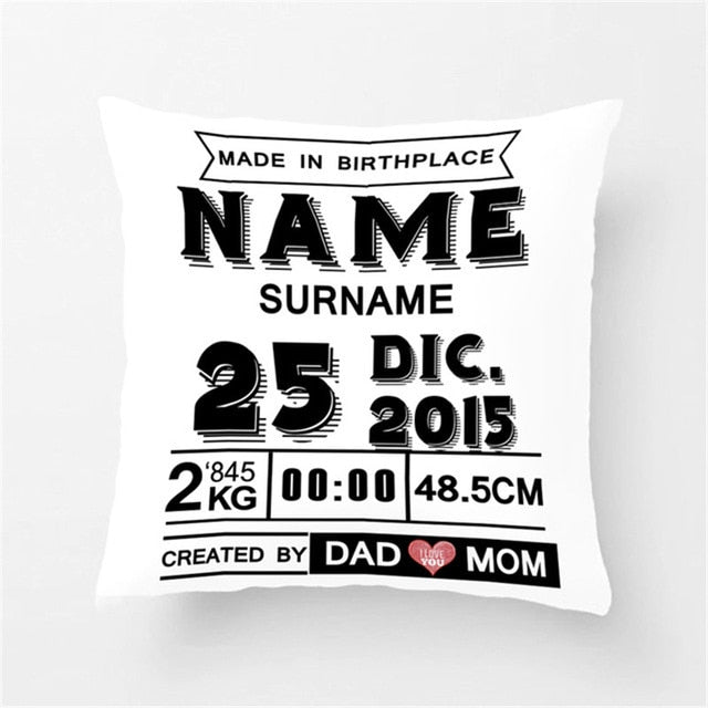 Custom Simple Kids Cushion Cover Personalized Square/Rectangle Cotton Polyester Pillow Case Birth Stats Baby Print Pillow Cover