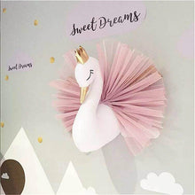 Load image into Gallery viewer, Cute 3D Golden Crown Swan Wall Art Hanging Girl Swan Doll Stuffed Toy Animal Head Wall Decor for Kids Room Birthday Wedding Gift