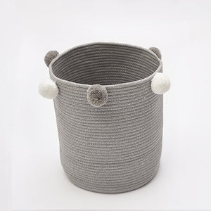 Cute Poms Storage Bucket - Premium Cylindric Burlap Canvas Round Laundry Toy Storage Bin, Best Room Decor & Hamper Organizer