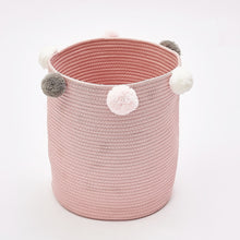 Load image into Gallery viewer, Cute Poms Storage Bucket - Premium Cylindric Burlap Canvas Round Laundry Toy Storage Bin, Best Room Decor &amp; Hamper Organizer