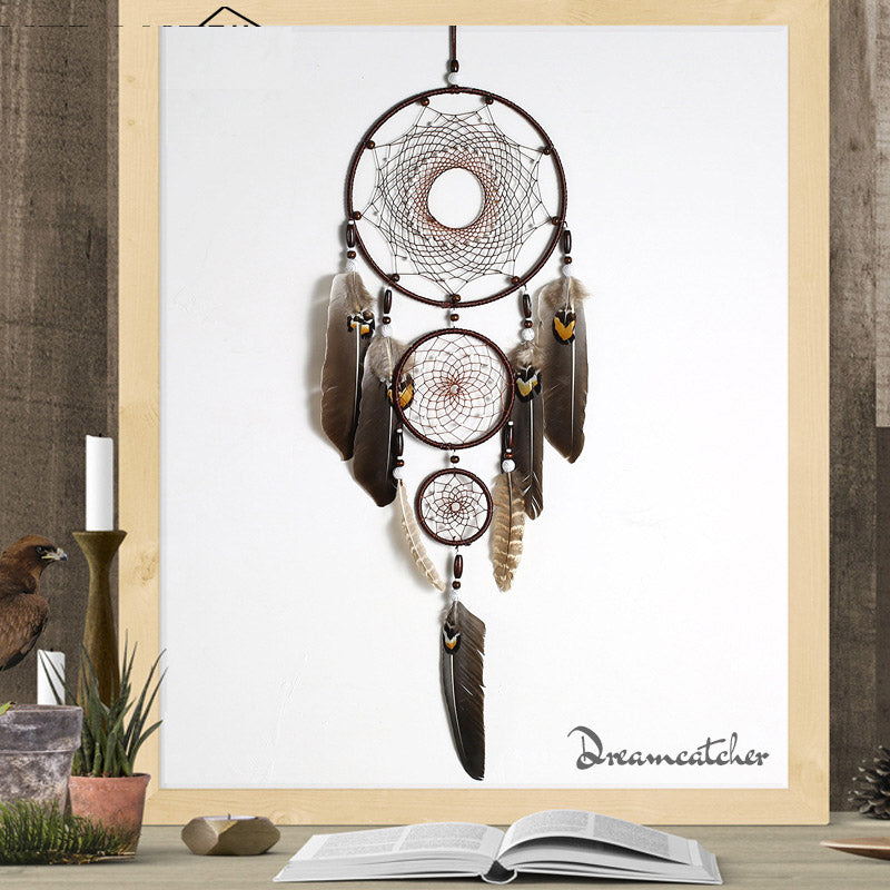 Eagle feather dream catcher big 3 iron ring indoor pendant Indian dream catcher pendant gift gift wedding decoration