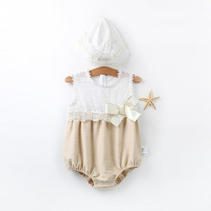 Fashion Baby Girls Lace Cotton Romper Hat For Newborn Kids Infant Clothing Set 3M 12M 18M Princess Sleeveless Birthday Rampers