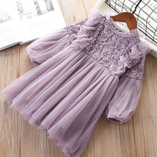 Load image into Gallery viewer, Girl Dresses Lantern Sleeve Princess Party Princess 2019 Spring Kids Lace Children Dress with Pearls Purple and White 3-7T
