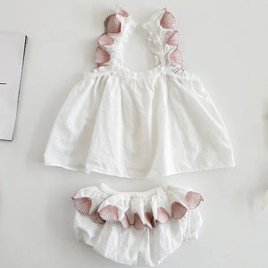 Girls Summer 2pcs Set Toddler girls summer clothing Set Embroidery Shell Pattern Cotton Summer Girls Set